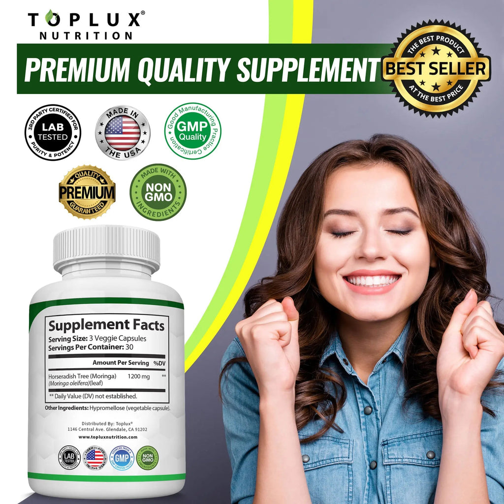 Moringa Capsules 1200mg — Immune & Digestive Superfood (90 Capsules)