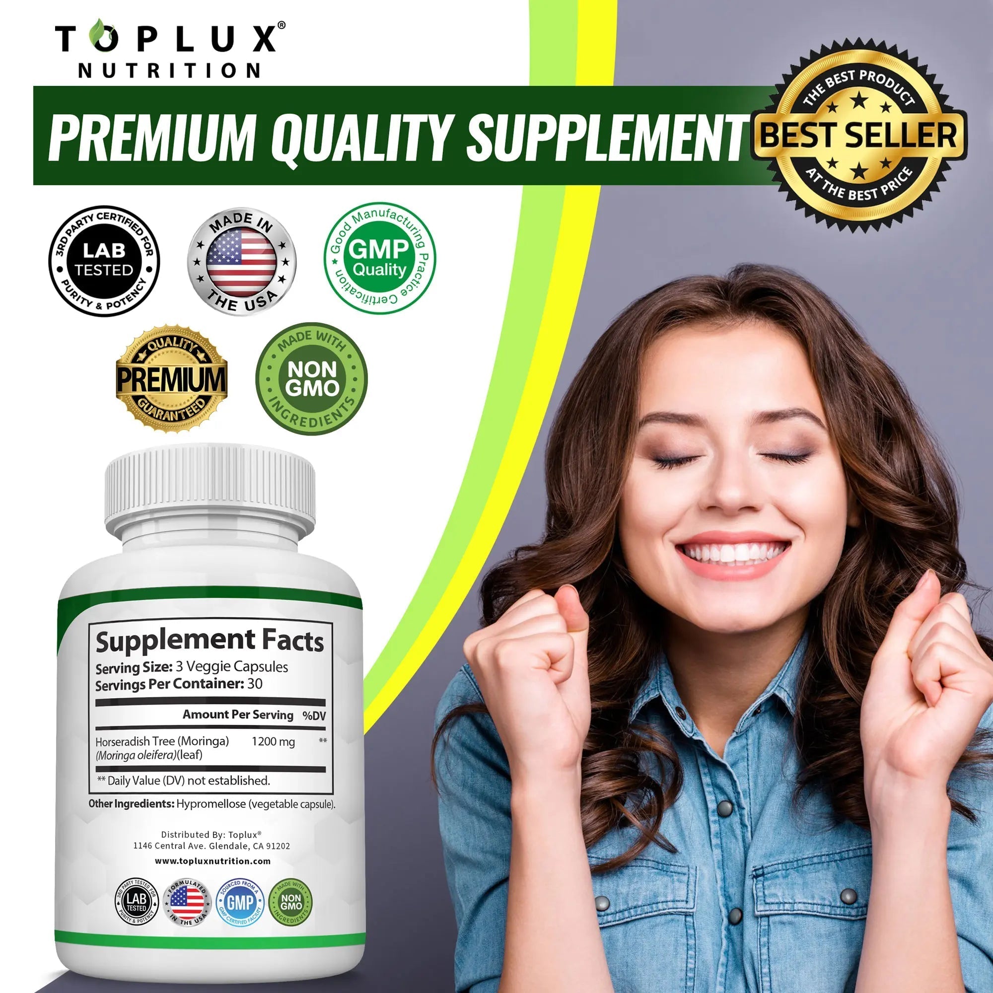 Moringa Capsules 1200mg — Immune & Digestive Superfood (90 Capsules)