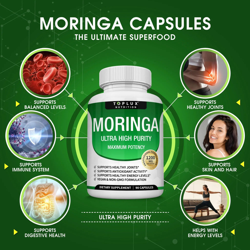 Moringa Capsules 1200mg — Immune & Digestive Superfood (90 Capsules)