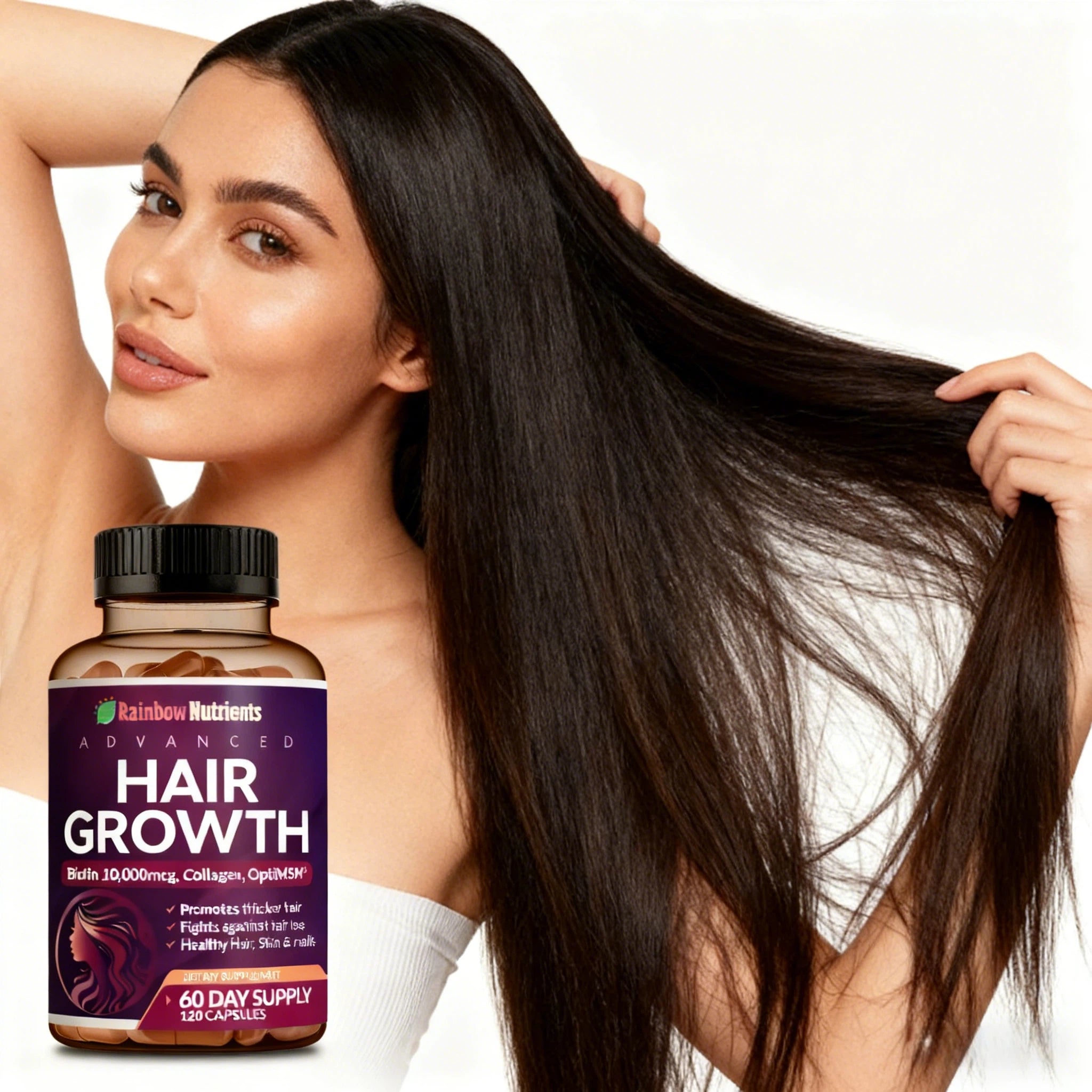 Rainbow Nutrients Hair Growth Formula Collagen & Biotin Complex for Healthy Hair, Skin & Nails from Within