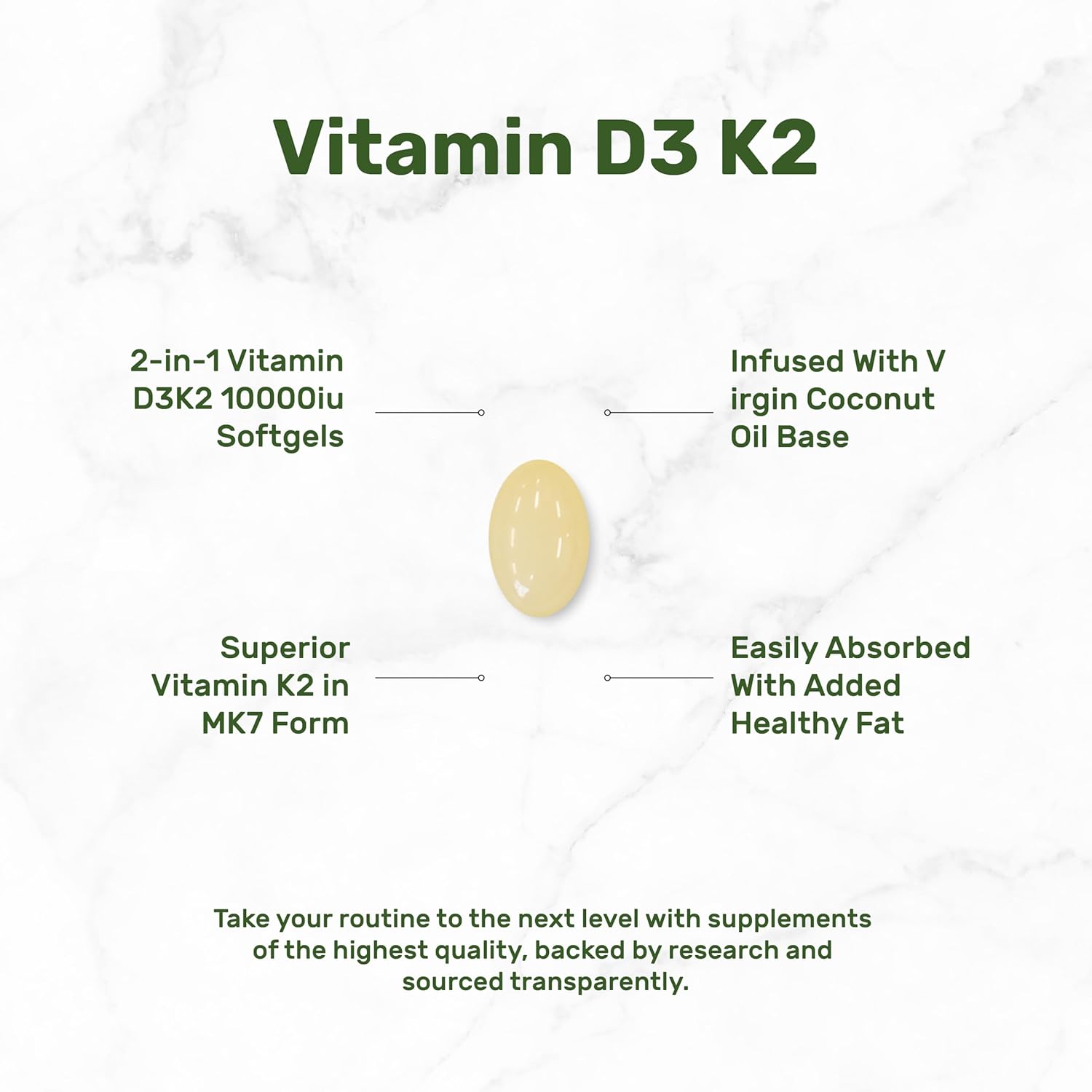 D3 & K2 MK-7 Synergy Complex | Supports Immune, Bone & Dental Health | 250 Easy-Swallow Softgels with Coconut Oil