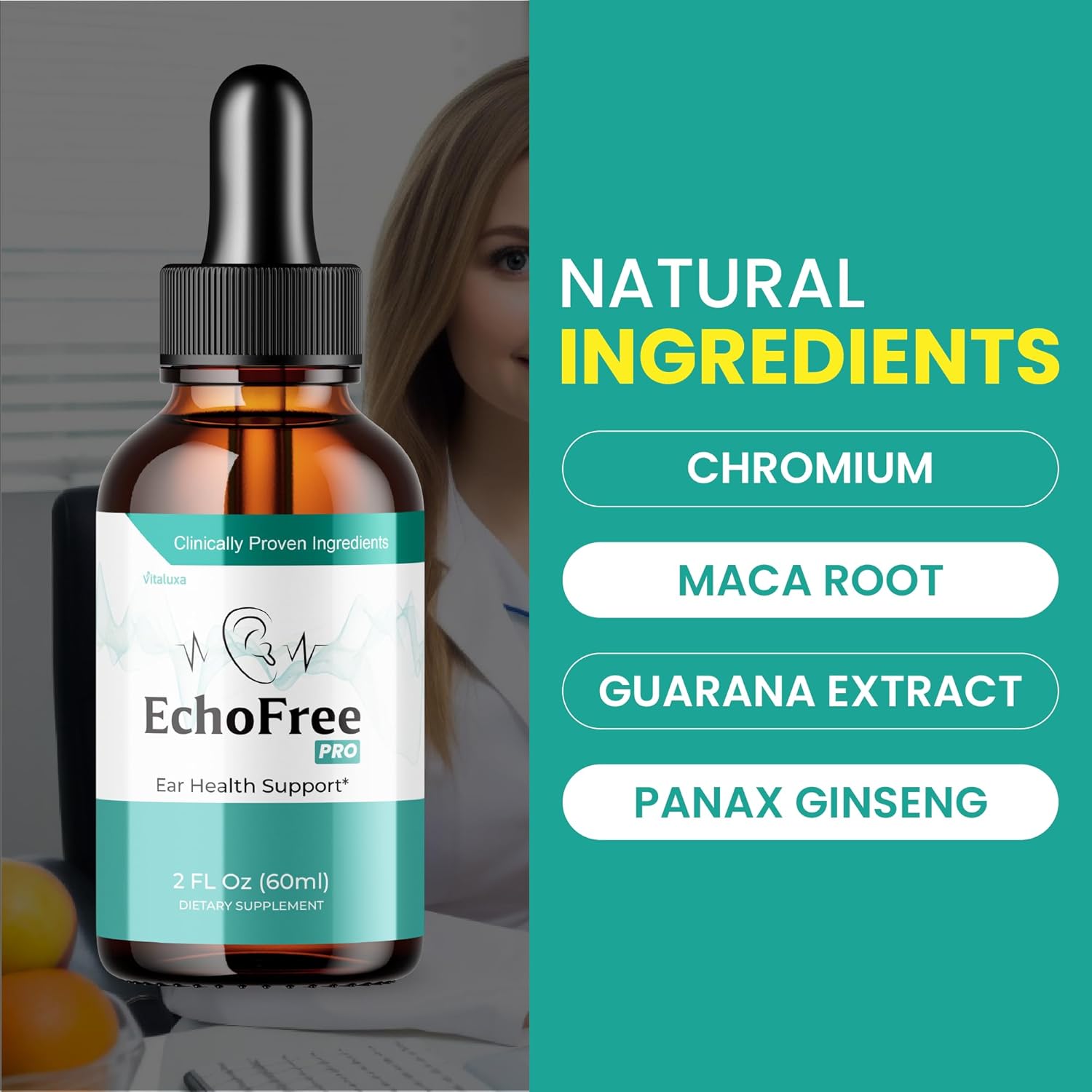 Tinnitus Relief Drops for Ringing Ears - EchoFree Liquid Supplement with Advanced Vitamins for Ear Health Support - 2oz