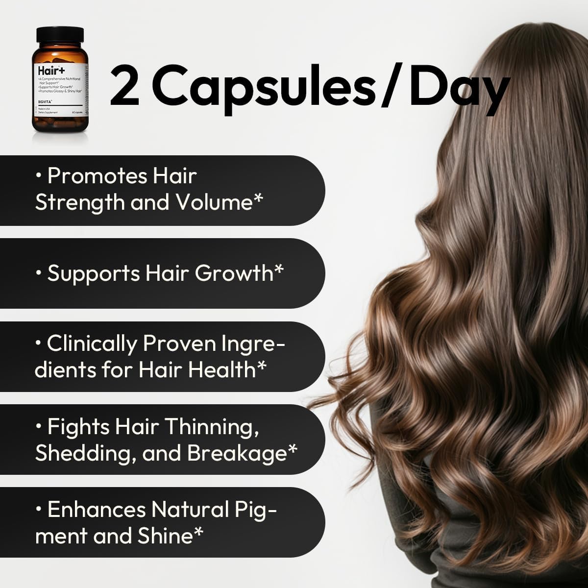 BIGVITA Hair Growth Supplement | AnaGain™ Nu, Biotin & Black Sesame | Vegan Hair Loss Support for Women & Men | 1-Month Supply