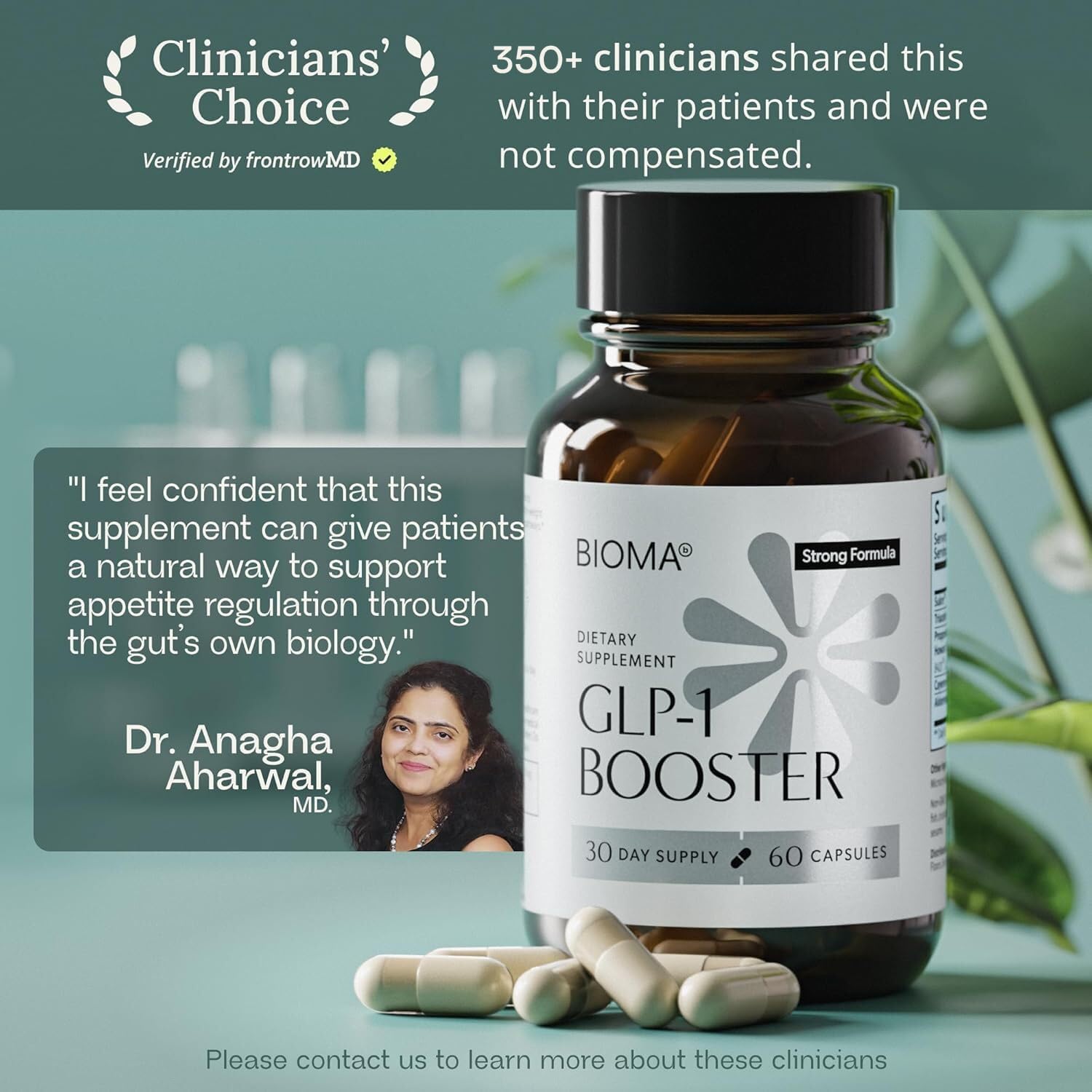 BIOMA GLP-1 Booster - Natural Appetite Control Supplement with Clinically Proven Probiotics, Prebiotics & Postbiotics - Support Weight Management & Satiety, (60 Capsules - 30 Day Supply)