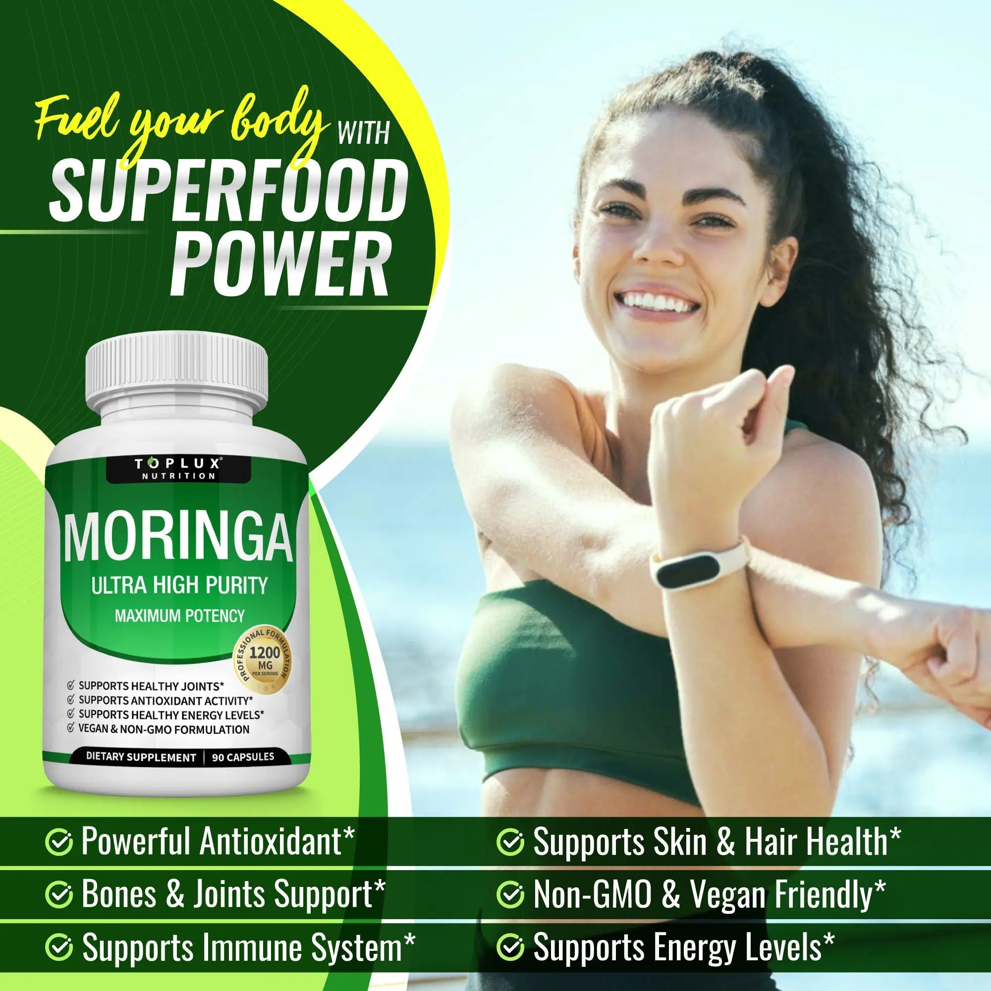 Moringa Capsules 1200mg — Immune & Digestive Superfood (90 Capsules)