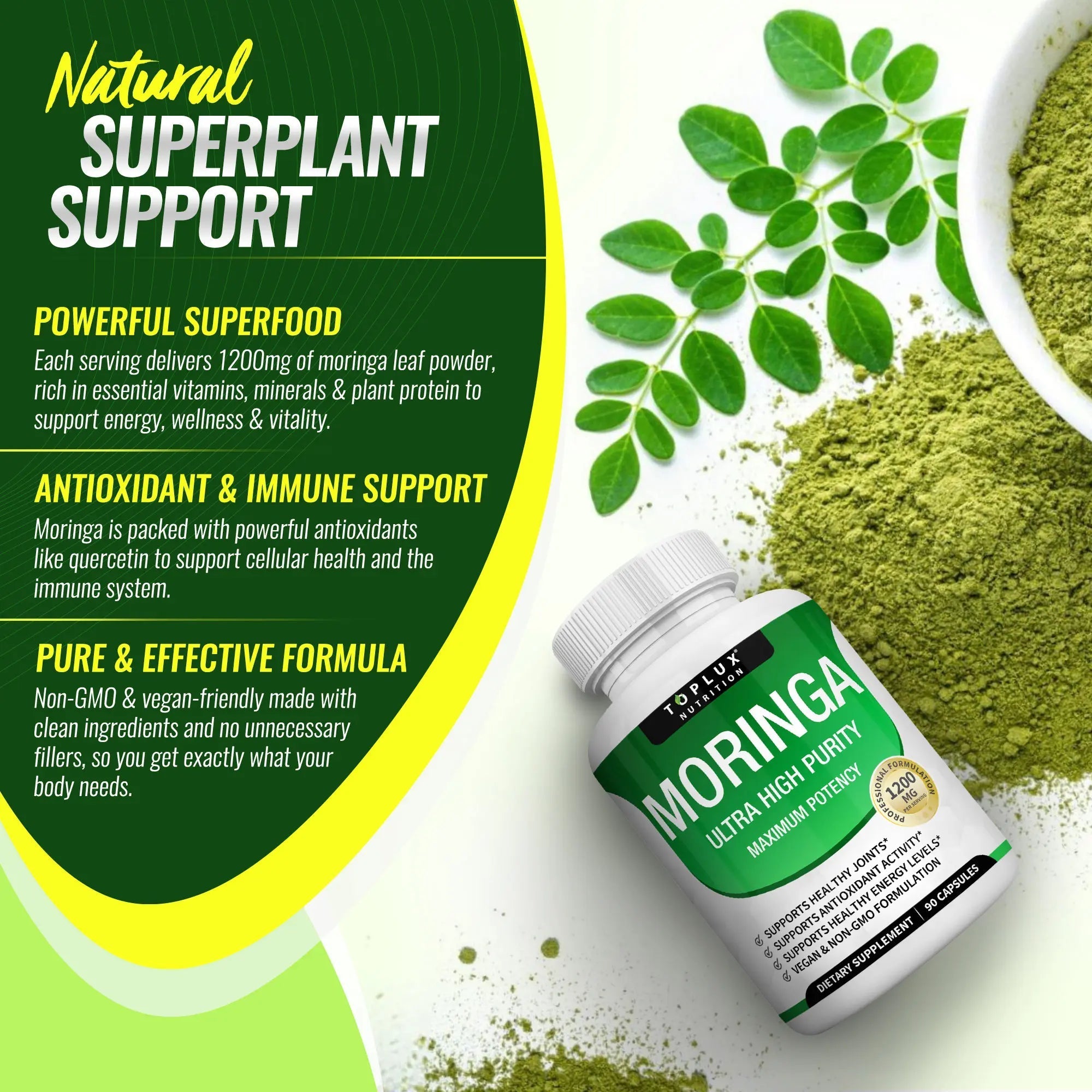 Moringa Capsules 1200mg — Immune & Digestive Superfood (90 Capsules)