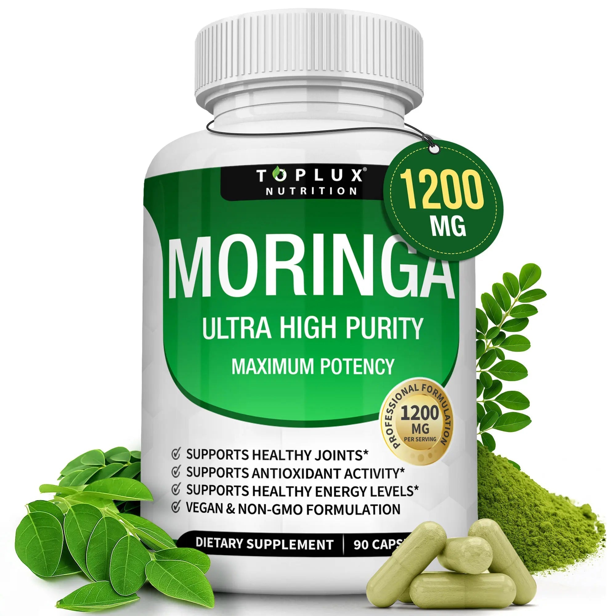 Moringa Capsules 1200mg — Immune & Digestive Superfood (90 Capsules)