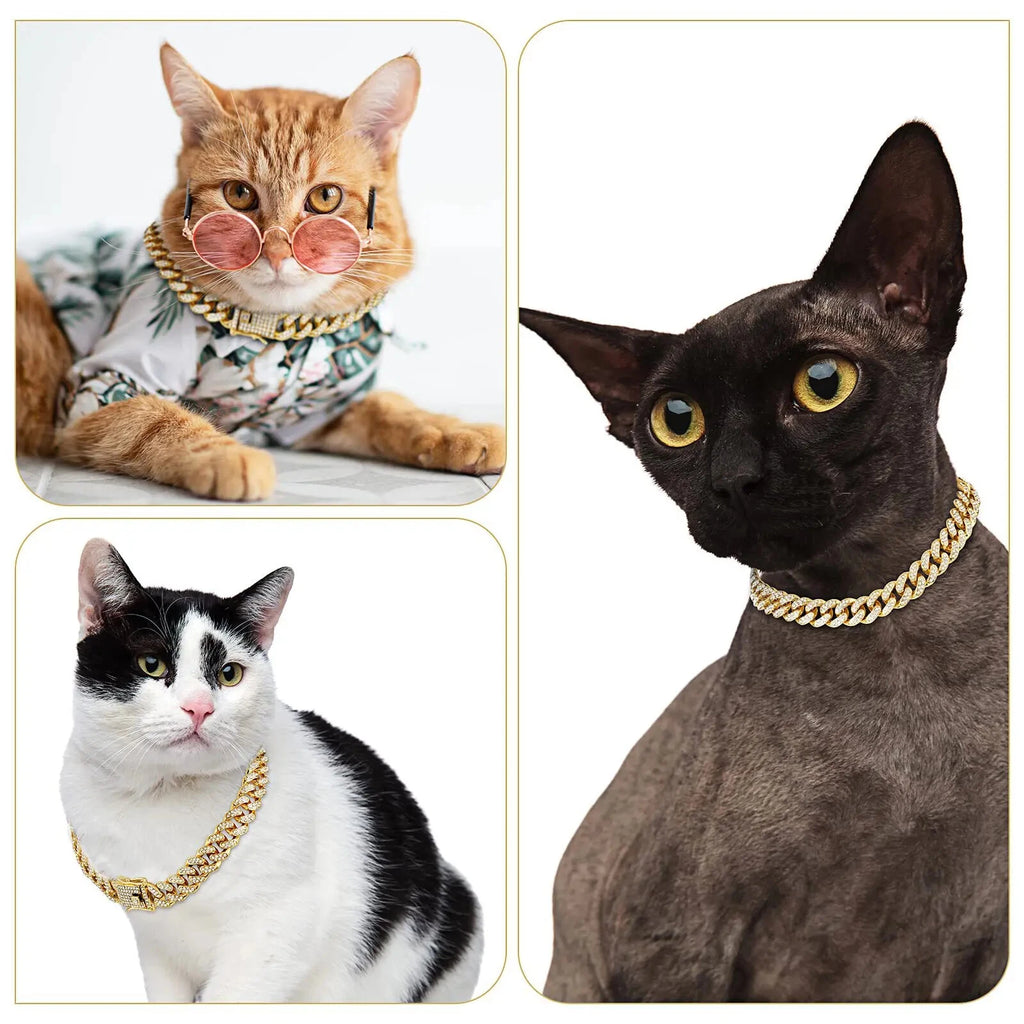 Pet Dog Cat Metal Gold Metal Chain Diamond Cuban Collar Link Jewelry Necklace