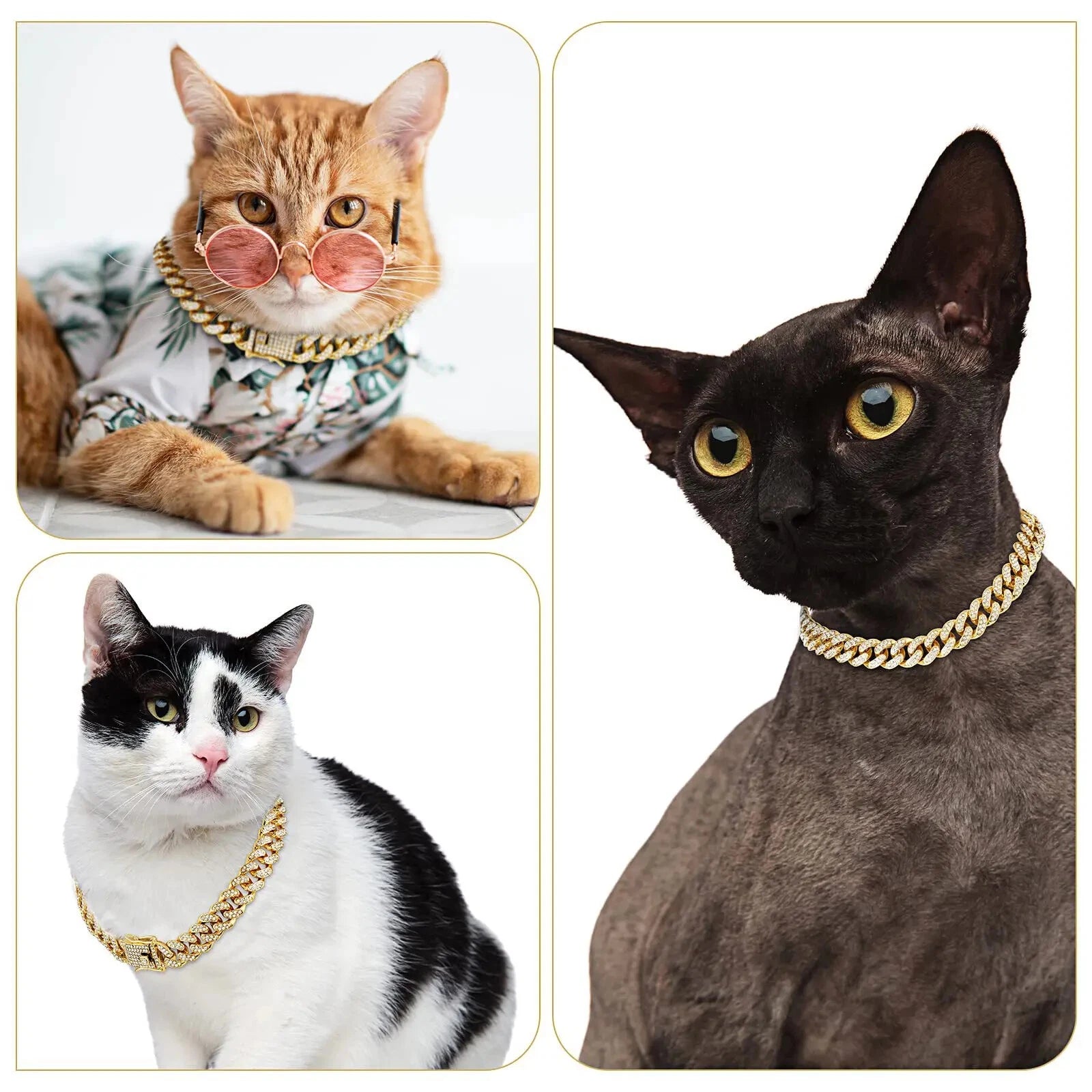 Pet Dog Cat Metal Gold Metal Chain Diamond Cuban Collar Link Jewelry Necklace