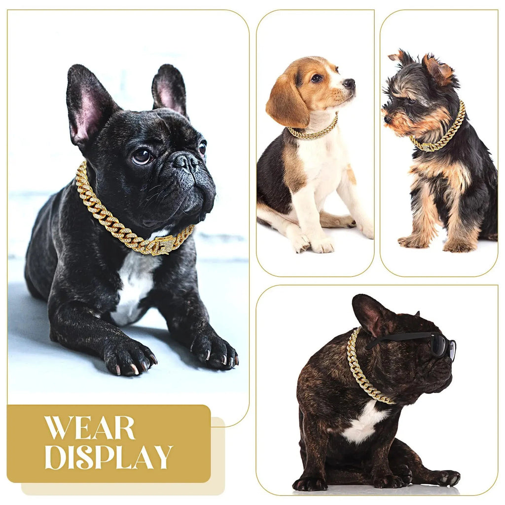 Pet Dog Cat Metal Gold Metal Chain Diamond Cuban Collar Link Jewelry Necklace