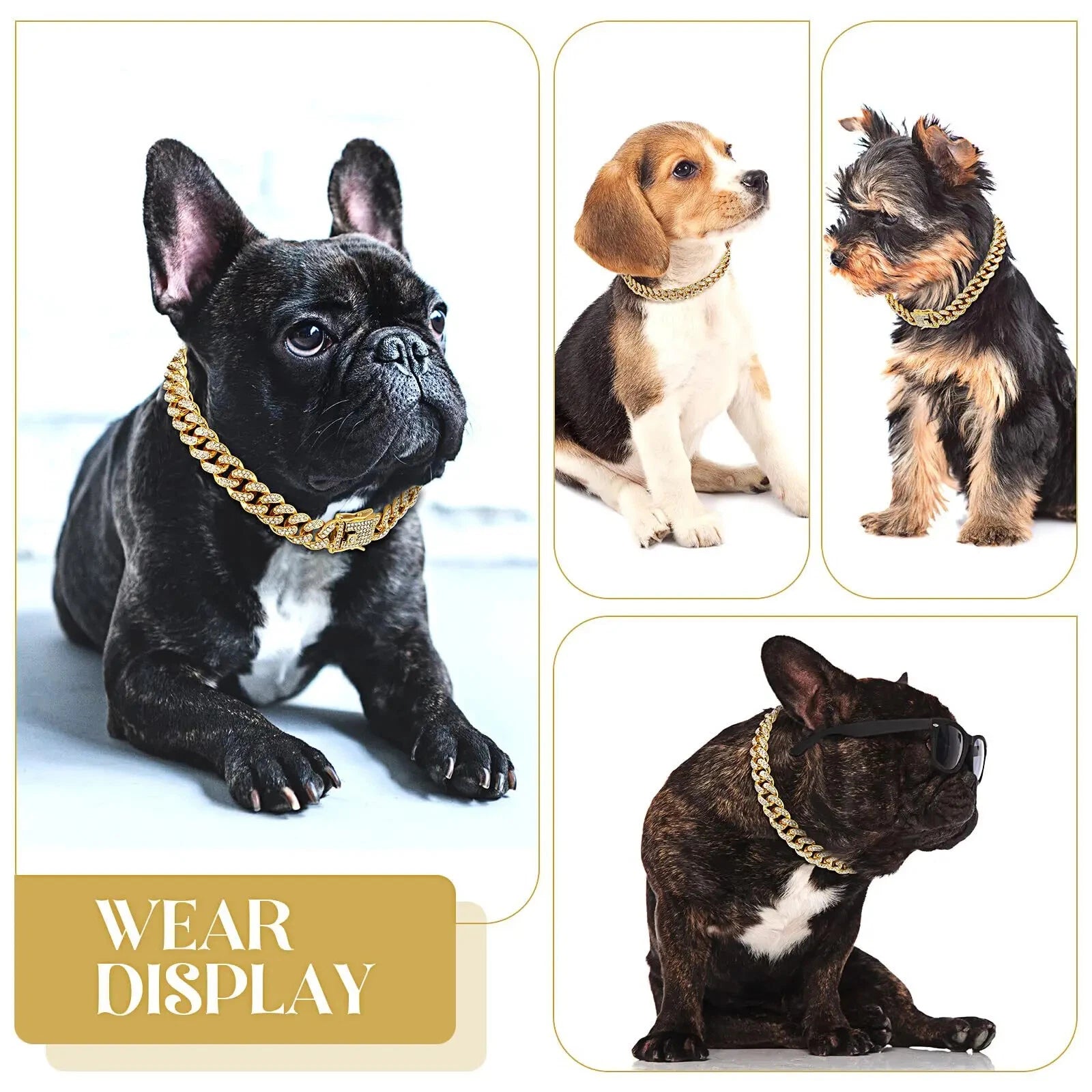 Pet Dog Cat Metal Gold Metal Chain Diamond Cuban Collar Link Jewelry Necklace