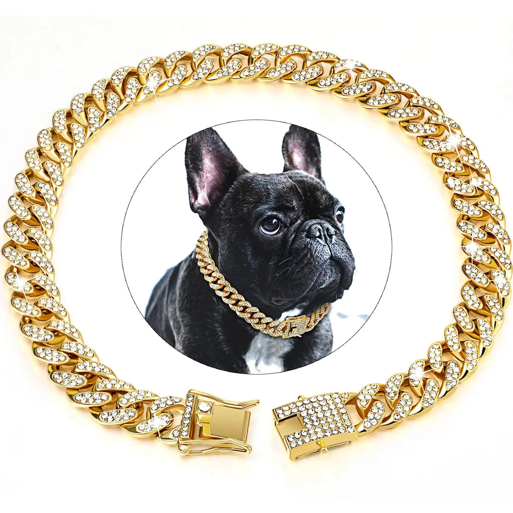 Pet Dog Cat Metal Gold Metal Chain Diamond Cuban Collar Link Jewelry Necklace