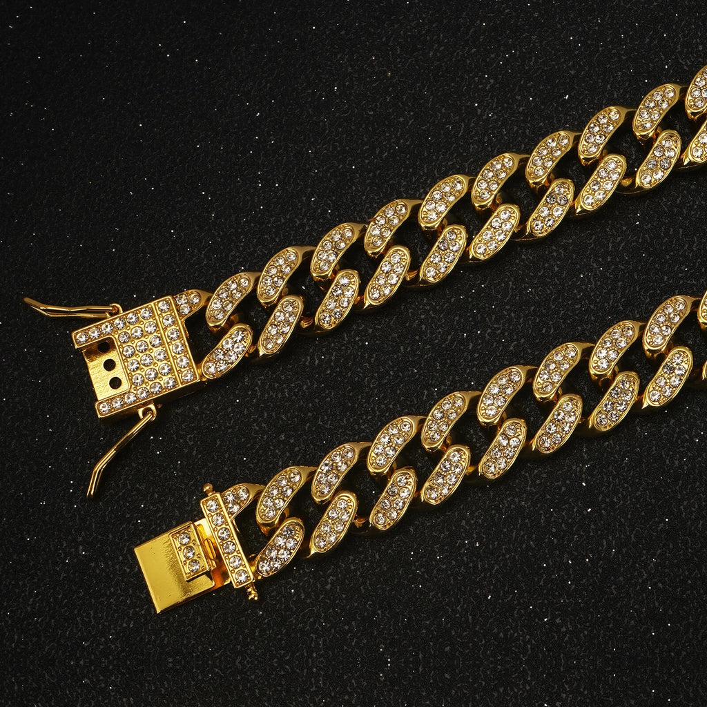 Pet Dog Cat Metal Gold Metal Chain Diamond Cuban Collar Link Jewelry Necklace