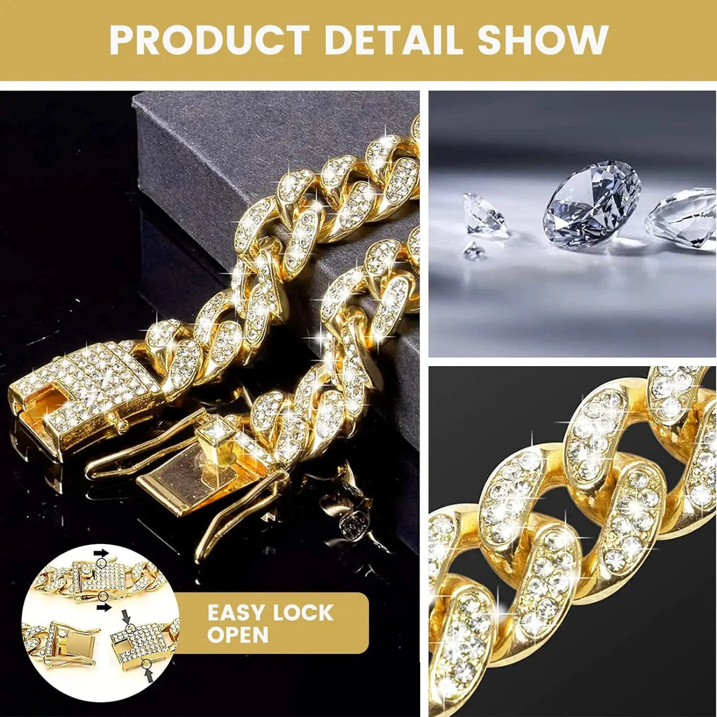 Pet Dog Cat Metal Gold Metal Chain Diamond Cuban Collar Link Jewelry Necklace